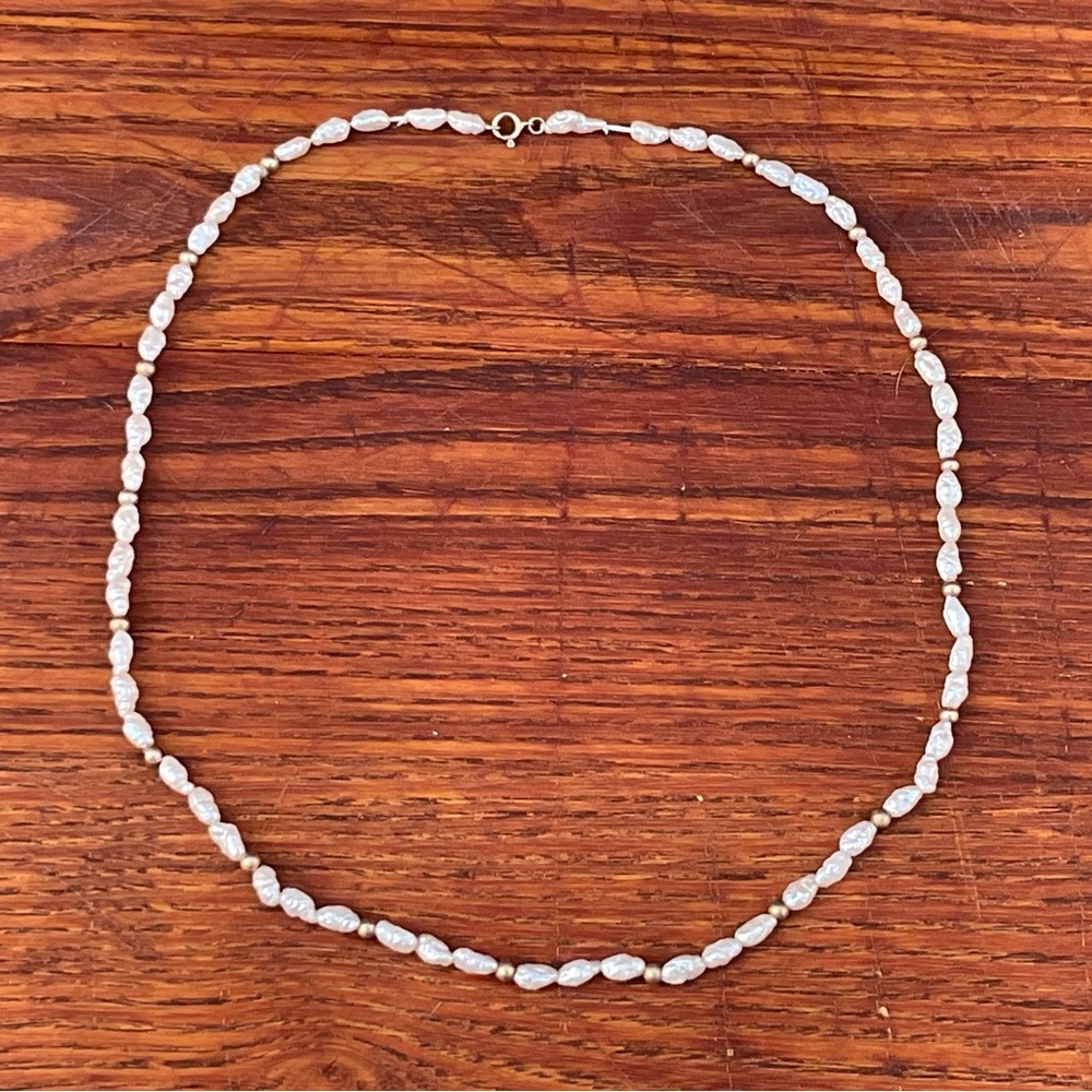 14K Gold Vintage Real Rice Pearl Necklace 16" - Picture 4 of 6